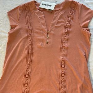 NWT peach v neck short sleeve top